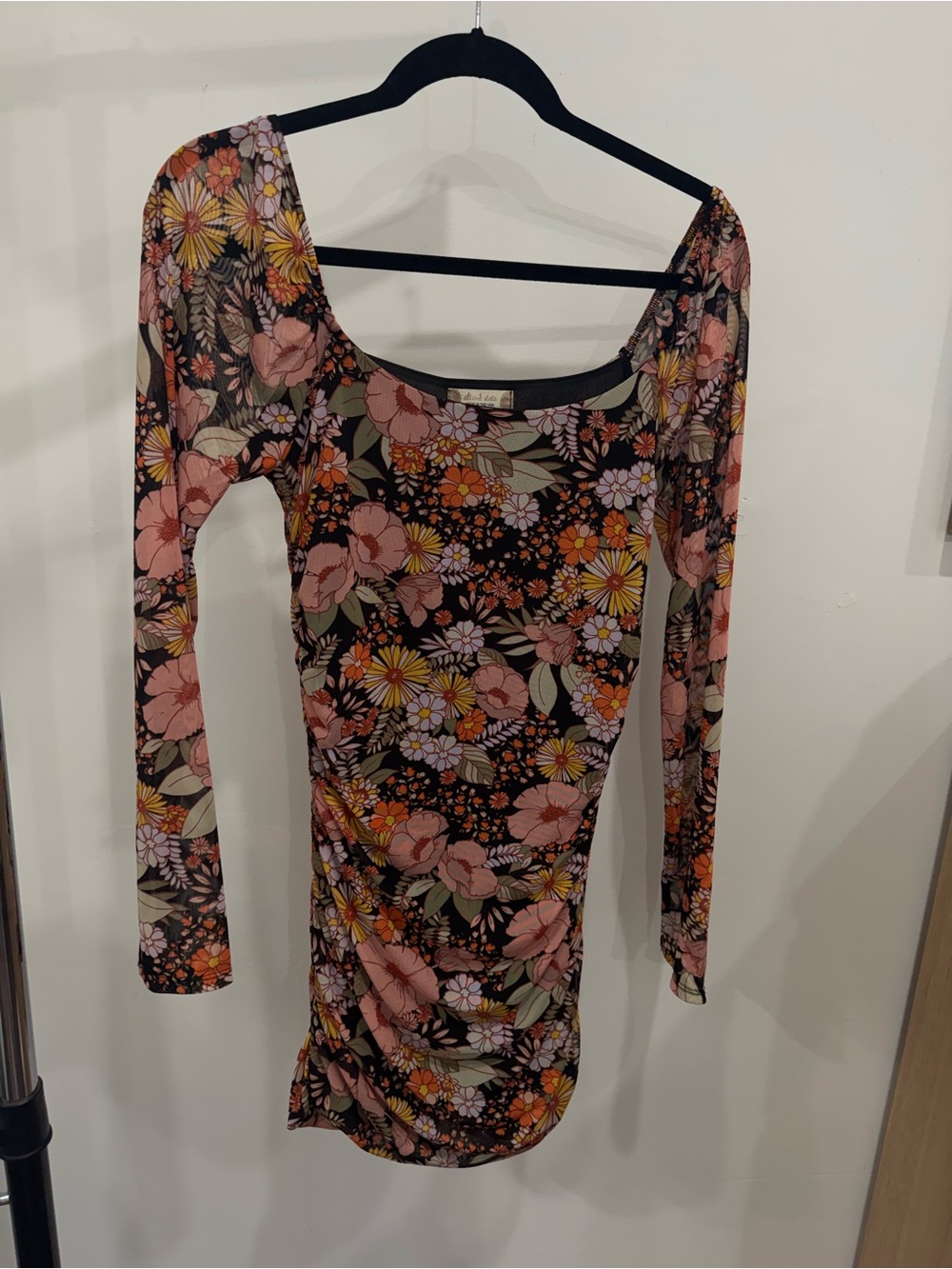 Altar'd State Floral Long-Sleeve Scoop Dress - Pink, Orange & Black